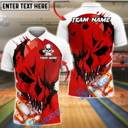 BlueJose Bowling & Pins Flaming Skull Strike Customized Name, Team Name 3D Shirt (4 Colors)