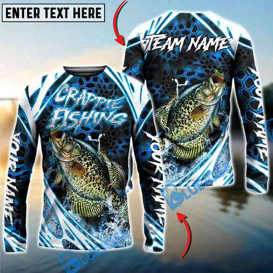 Bluejose Crappie Fishing Modern Hexagon Water Splash Custom Name & Team Name 3D Shirts