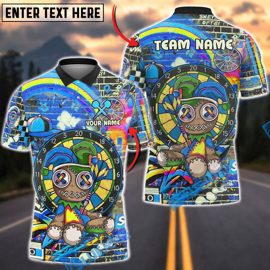 BlueJose Darts Voodoo Doll Rainbow Graffiti Street Art Multicolor Options Personalized Name Shirt (4 Colors)