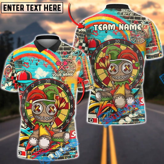 BlueJose Darts Voodoo Doll Rainbow Graffiti Street Art Multicolor Options Personalized Name Shirt (4 Colors)
