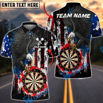 BlueJose Darts American Flag Grunge Eagle Double Dartboard Red Splatter Personalized Name Shirt