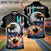 BlueJose Bowling & Pins American Flag Eagle Strike Explosion Customized Name, Team Name 3D Shirt (4 Colors)