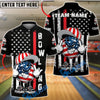 BlueJose Bowling USA Flag Angry Bowling Ball Cartoon Personalized Name, Team Name 3D Shirt