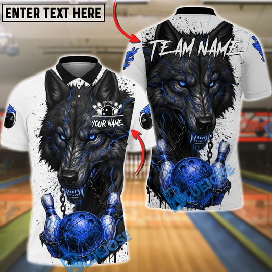 BlueJose Bowling & Pins Fierce Wolf Lava Customized Name, Team Name 3D Shirt (4 Colors)