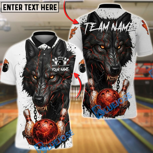 BlueJose Bowling & Pins Fierce Wolf Lava Customized Name, Team Name 3D Shirt (4 Colors)