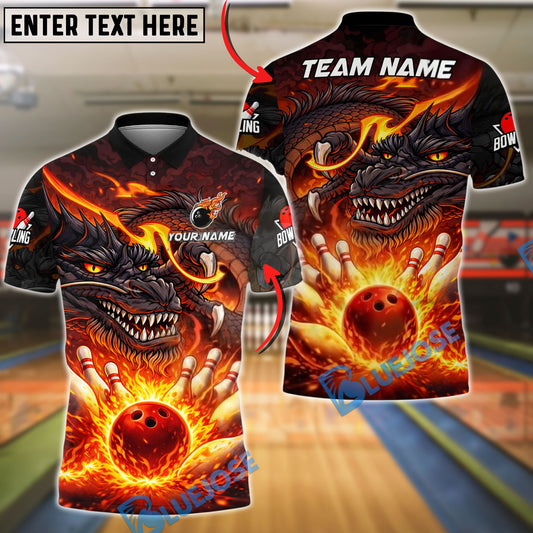BlueJose Bowling & Pins Dark Dragon Lava Strike Customized Name, Team Name 3D Shirt (4 Colors)