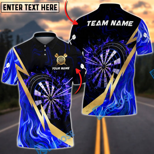 BlueJose Darts Inferno Dartboard Shirt Firestorm Lightning Slash Multicolor Options Personalized Name Shirt (4 Colors)