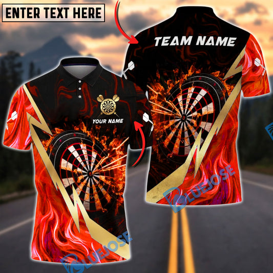 BlueJose Darts Inferno Dartboard Shirt Firestorm Lightning Slash Multicolor Options Personalized Name Shirt (4 Colors)