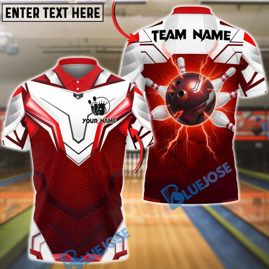 BlueJose Bowling & Pins Electric Bowling Ball Lightning Strike Design Customized Name, Team Name 3D Shirt (4 Colors)