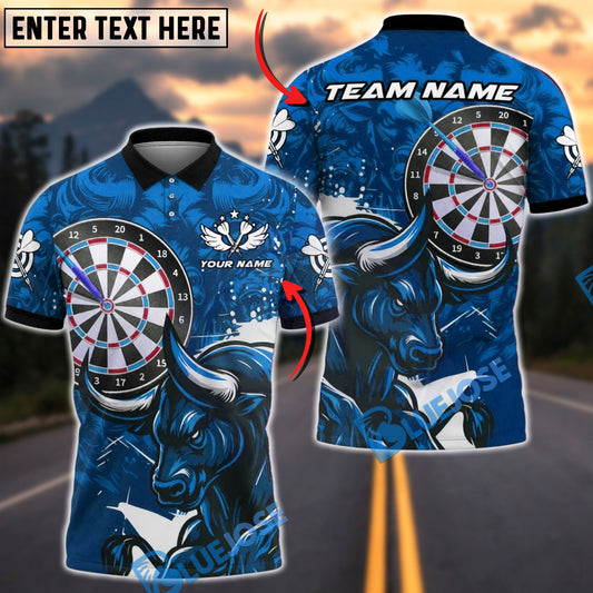 BlueJose Darts Bull Wing Emblem Style Multicolor Options Personalized Name Shirt (4 Colors)