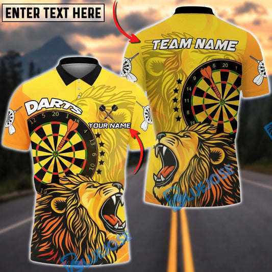 BlueJose Darts Roaring Lion Dual Board Gradient Multicolor Options Personalized Name Shirt (4 Colors)