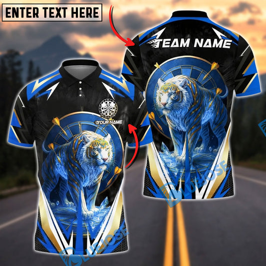 BlueJose Darts White Tiger Blue Flame Customized Name, Team Name 3D Shirt (4 Colors)