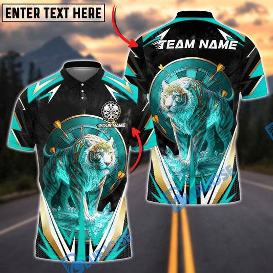 BlueJose Darts White Tiger Blue Flame Customized Name, Team Name 3D Shirt (4 Colors)