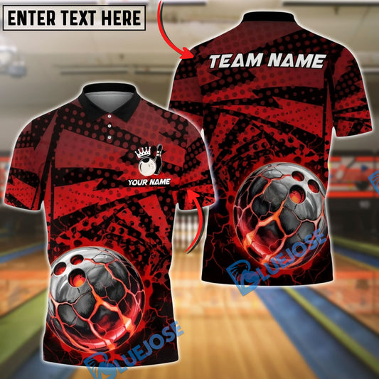 BlueJose Bowling Lava Explosion Cracked Orb Customized Name, Team Name 3D Shirt (4 Colors)