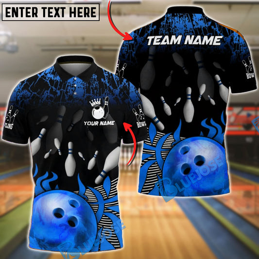 BlueJose Bowling & Pin Fire Strike Flame Pins Customized Name, Team Name 3D Shirt (4 Colors)