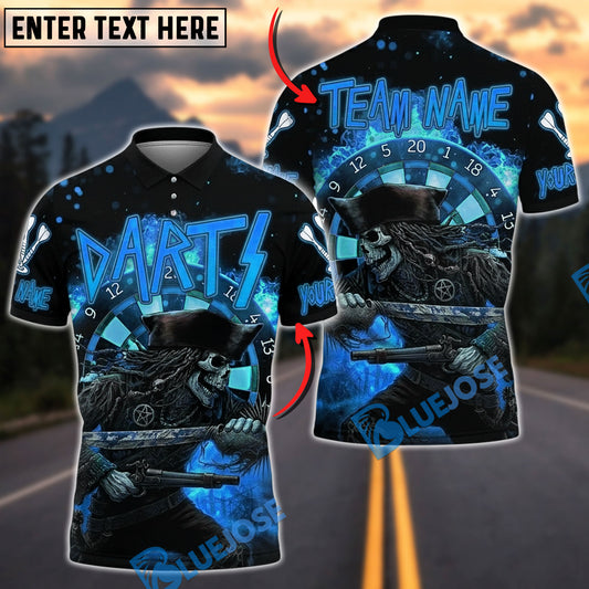 BlueJose Darts Pirate Skeleton Fire Battle Customized Name, Team Name 3D Shirt (4 Colors)