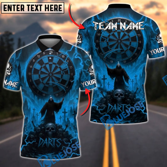 BlueJose Darts Red Reaper Cemetery Customized Name, Team Name 3D Shirt (4 Colors)