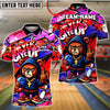 BlueJose Bowling And Pins Bear Never Give Up Graffiti Customized Name, Team Name 3D Shirt (4 Colors)