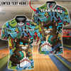 BlueJose Bowling Bear Cartoon Graffiti Style Customized Name, Team Name 3D Shirt (4 Colors)