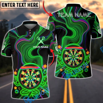 BlueJose Darts Neon Happy Dartboard Character Star Glow Multicolor Options Personalized Name Shirt (4 Colors)
