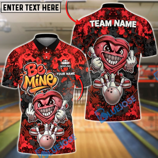 BlueJose Bowling & Pins Be Mine Love Graffiti Heart Character Customized Name, Team Name 3D Shirt (4 Colors)
