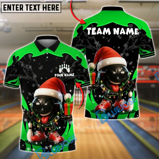 BlueJose Bowling And Pins Christmas Santa Funny Customized Name, Team Name 3D Shirt (4 Colors)