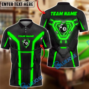 BlueJose Billiards 8-Ball Cyber Armor Neon Panels Personalized Name, Team Name Unisex Shirt (6 Colors)