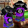 BlueJose Billiards 8-Ball Flaming Fire Dot Personalized Name, Team Name Unisex Shirt (4 Colors)