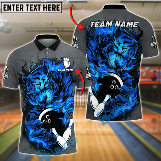 BlueJose Bowling And Pins Fiery Fire Tiger Customized Name, Team Name 3D Shirt (4 Colors)