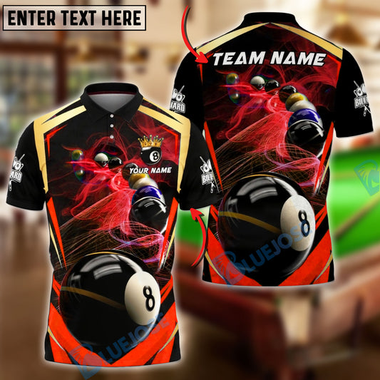 BlueJose Billiards 8-Ball Pool Smoke Trail Personalized Name, Team Name Unisex Shirt (4 Colors)