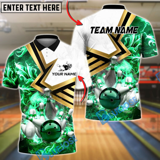 BlueJose Bowling And Pins Fiery Strike Customized Name, Team Name 3D Shirt (4 Colors)