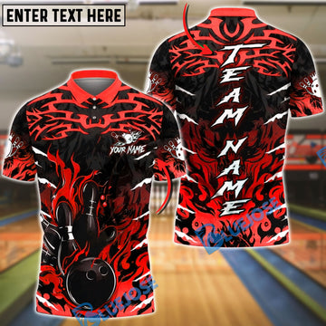 BlueJose Bowling & Pins Dark Flame Bowling Strike Style Customized Name, Team Name 3D Shirt (4 Colors)