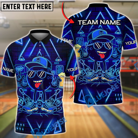 BlueJose Bowling & Pins Cyber Neon Bowling Graffiti Style Customized Name, Team Name 3D Shirt (4 Colors)