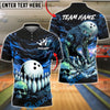 BlueJose Bowling & Pins Dark Wolf Storm Artwork Customized Name, Team Name 3D Shirt (4 Colors)
