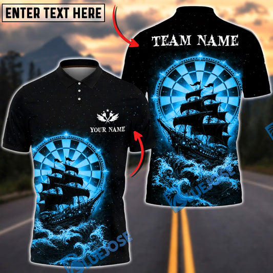BlueJose Darts Vintage Pirate Ship Ocean Adventure Personalized Name, Team Name Unisex Shirt (6 Colors)