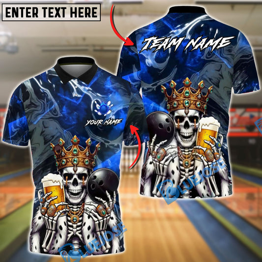 BlueJose Bowling & Pins King Skull Royal Pub Style Customized Name, Team Name 3D Shirt (4 Colors)