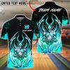 BlueJose Bowling & Pins Hellfire Demon Skull Flame Art Customized Name, Team Name 3D Shirt (4 Colors)