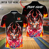 BlueJose Bowling & Pins Hellfire Demon Skull Flame Art Customized Name, Team Name 3D Shirt (4 Colors)