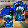 BlueJose Bowling & Pins Hellfire Demon Wolf Full Moon Art Customized Name, Team Name 3D Shirt (4 Colors)