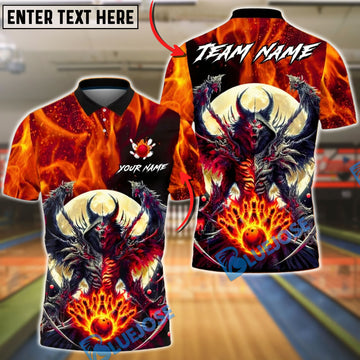 BlueJose Bowling & Pins Hellfire Demon Wolf Full Moon Art Customized Name, Team Name 3D Shirt (4 Colors)