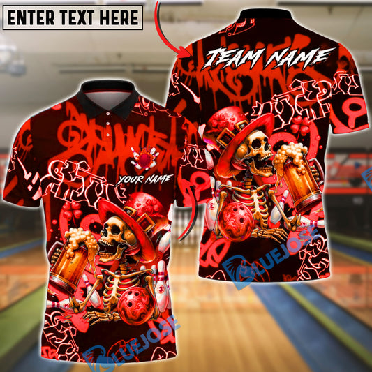 BlueJose Bowling & Pins Irish St Patrick Day Skeleton Beer Party Customized Name, Team Name 3D Shirt (4 Colors)