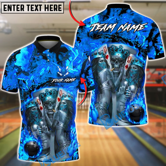 BlueJose Bowling & Pins Royal Skull King Queen Casino Art  Customized Name, Team Name 3D Shirt (4 Colors)