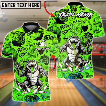 BlueJose Bowling & Pins Slime Graffiti Crocodile Customized Name, Team Name 3D Shirt (4 Colors)