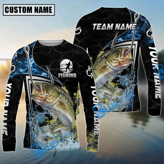 Bluejose Fishing Black Blue Wave Scale Pattern Custom Name & Team Name 3D Shirts (12 Breeds)