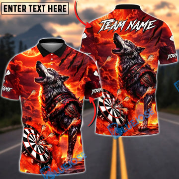 BlueJose Darts Wolf Fire Storm Dark Fantasy Multicolor Options Personalized Name Shirt (4 Colors)