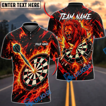 BlueJose Darts Roaring Lion Flaming Dartboard Personalized Name, Team Name Unisex Shirt (4 Colors)