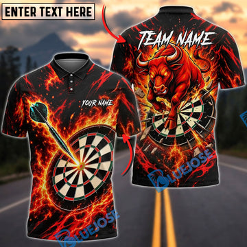 BlueJose Darts Charging Bull Flaming Dartboard Personalized Name, Team Name Unisex Shirt (4 Colors)