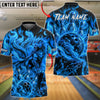 BlueJose Bowling And Pins Fire Nine-Tailed Fox Bowling Ball and Pins Graphic Customized Name, Team Name 3D Shirt (4 Colors)