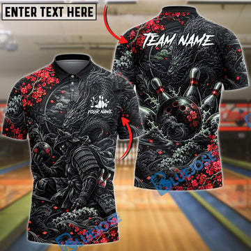 BlueJose Bowling Samurai Dragon Floral Bowling Ball Graphic Customized Name, Team Name 3D Shirt (6 Colors)