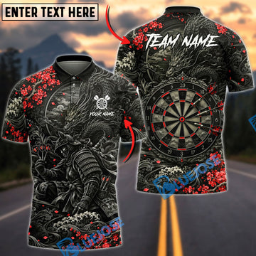 BlueJose Darts Samurai Dragon Floral Dartboard Graphic Personalized Name, Team Name Unisex Shirt (6 Colors)